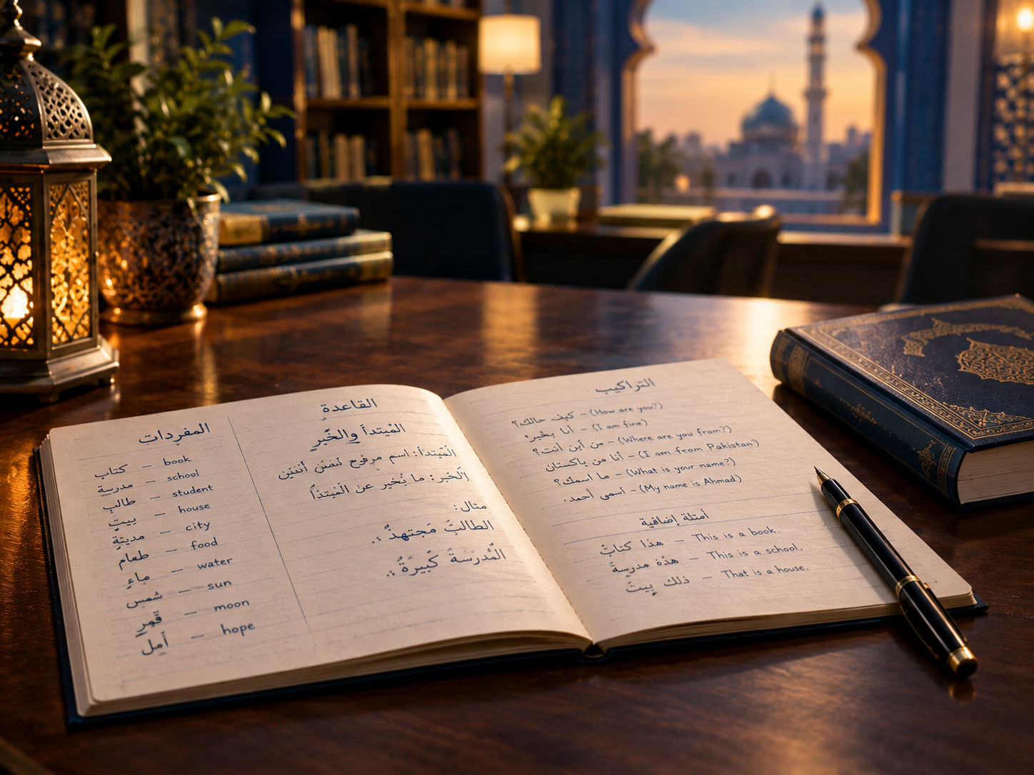 Arabic notebook with vocabulary and grammar